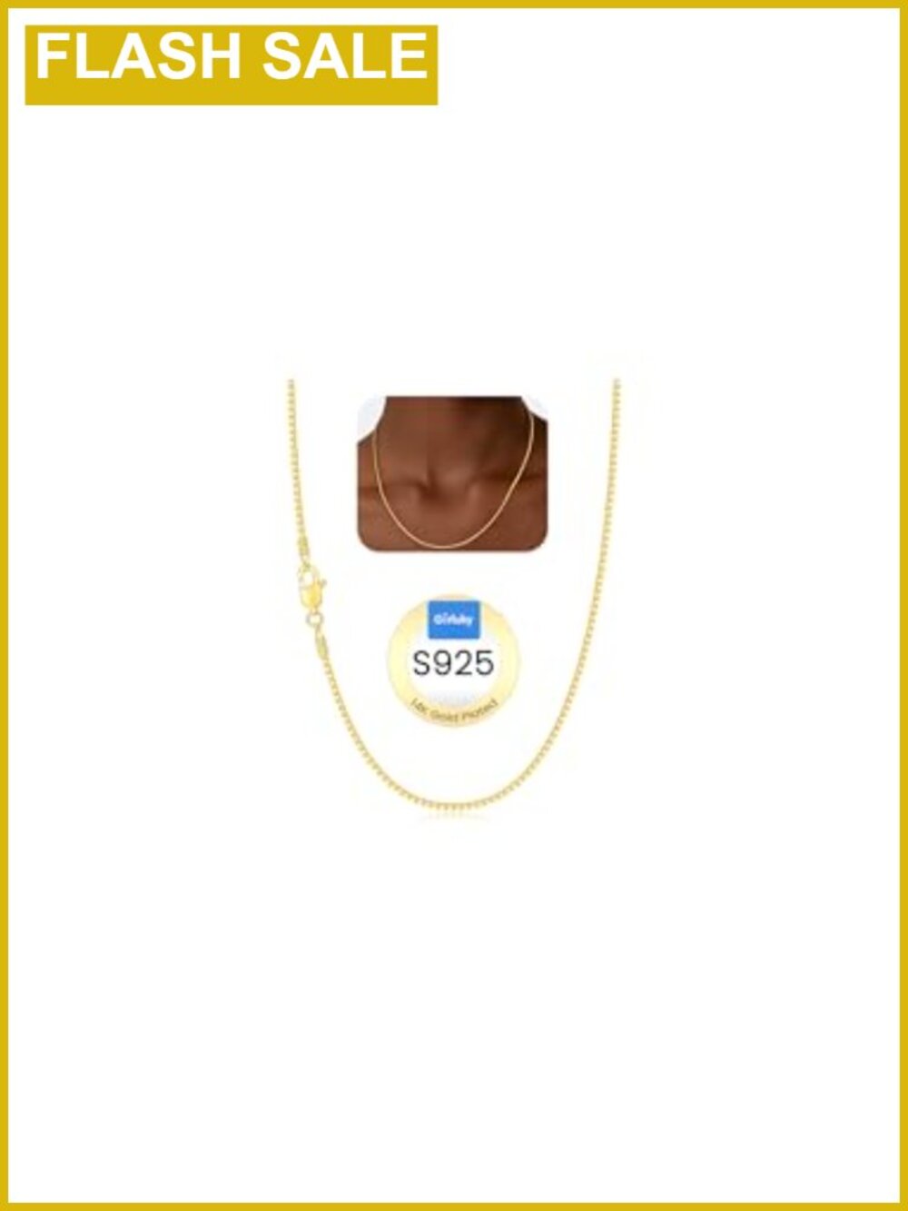 925 Sterling Silver 14K Gold Plated Box Chain Necklace 18 Inch Women